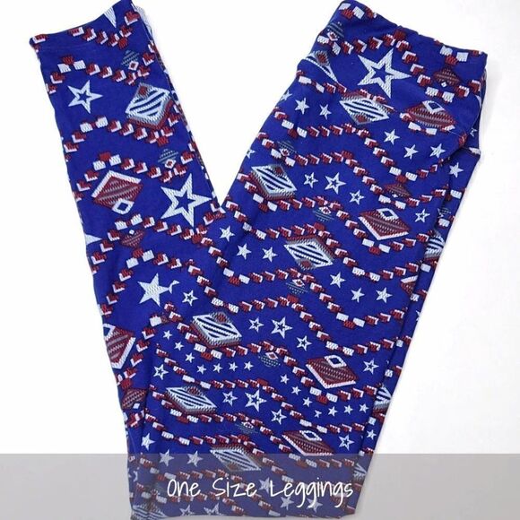 LuLaRoe OS Leggings Americana Stars Red Blue NEW - Picture 1 of 1